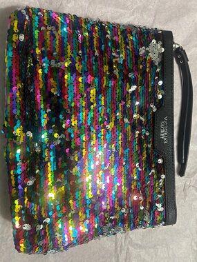 Victoria's Secret Rainbow Sequin Wristlet with Black Trim